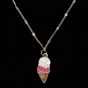 GOLD Plated Chain Necklace with Ice Cream Cone Pendant Hand Crafted